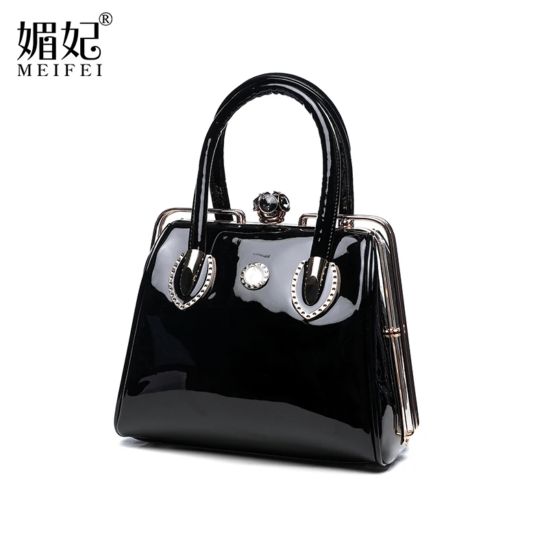 Прямая Высокое качество женская сумка через плечо модный дизайн Алмазная сумка для женщин Повседневная лакированная кожа сумка - Цвет: Black