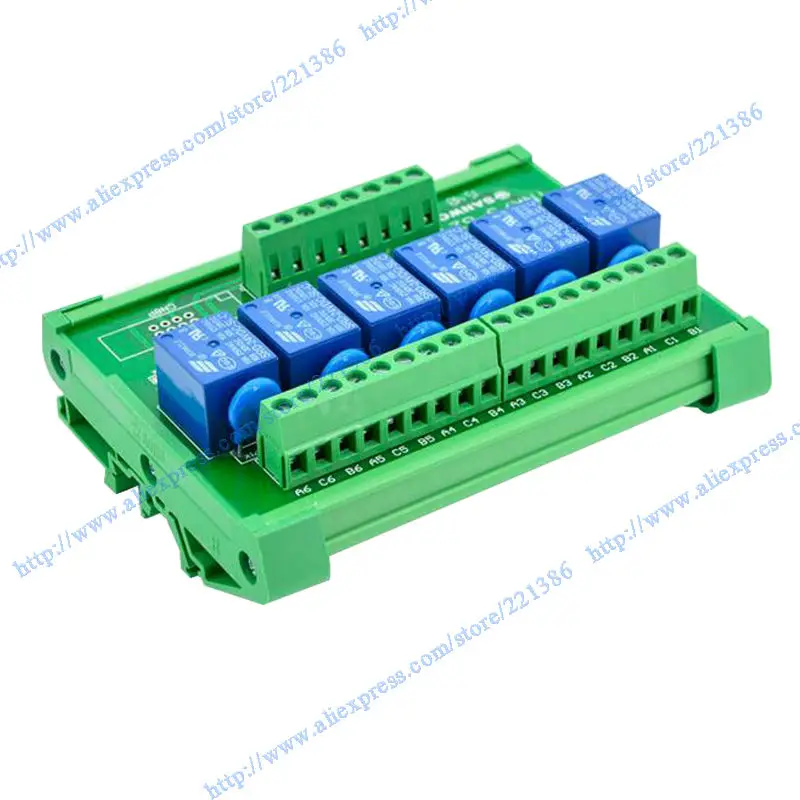 NPN 6 Channel 12VDC Relay Board PLC DIN Rail Mounting common positive 
