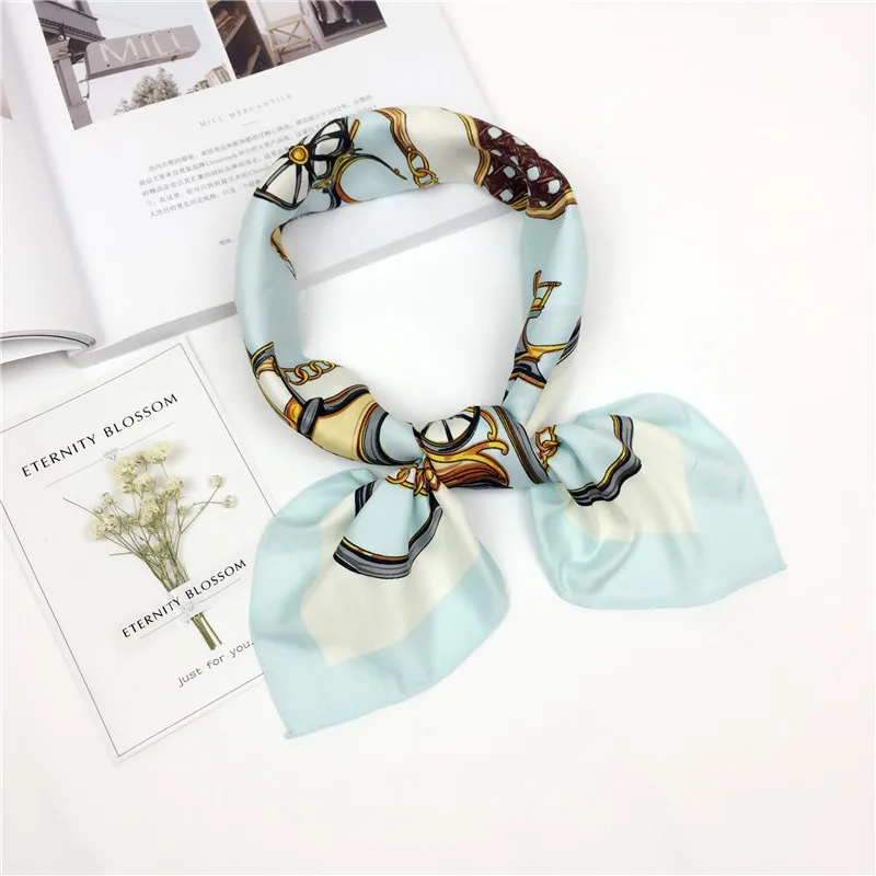

60*60cm New Spring Autumn Small Square Scarf Stewardess Scarves Skinny Head Neck Small Vintage Hair Tie Band Gift For Woman