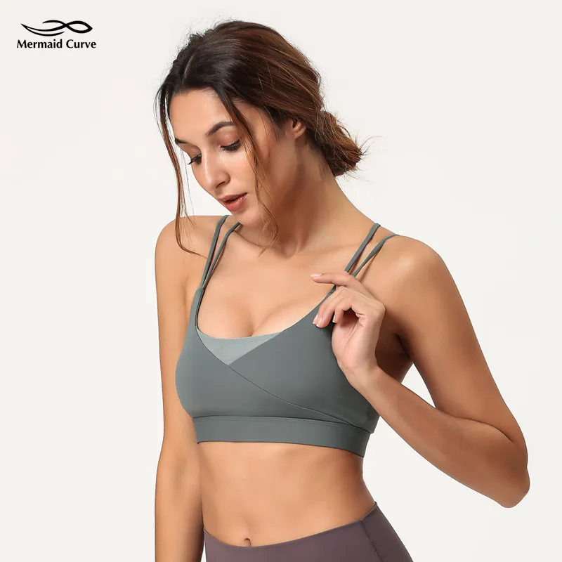 

Yoga bra Deep V-neck Patchwork Exercise Bra Adjustment Lower Hem Push-Ups DemiCup Fitness Bra Women Sports Bras Top SIZE XL