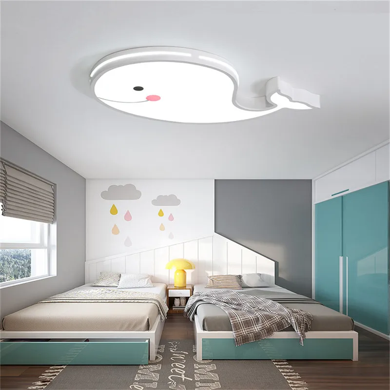 Современный Креативный светодиодный потолочный светильник в виде Кита для спальни детей, маленьких мальчиков и девочек, детский потолочный светильник с пультом дистанционного управления, потолочный светильник
