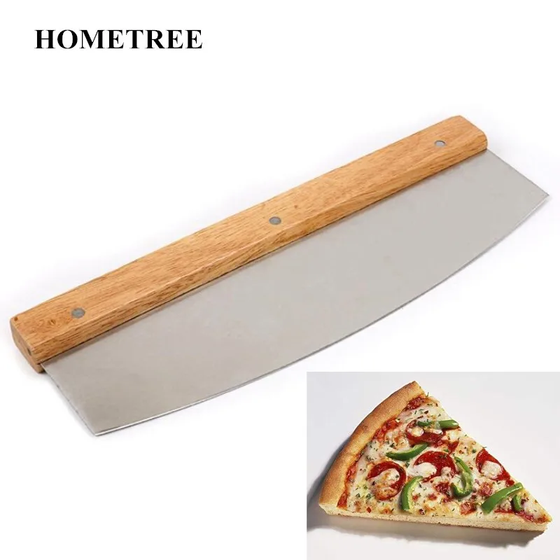 

HOMETREE 1PC Creative Stainless Steel Beech Big Handle Pizza Cutter Baking Tools Cake Bread Round Knife Cutter Pizza Tools H290