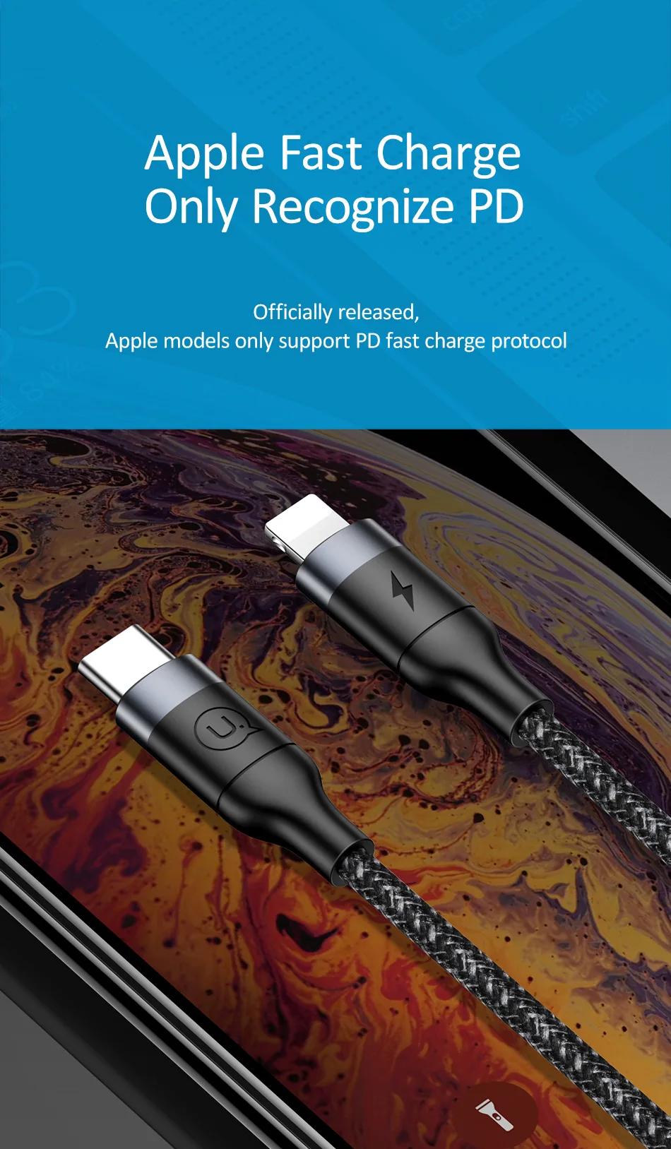 USAMS USB C кабель для iPhone X XS XR 18 Вт PD Быстрая зарядка usb type C кабель для зарядки данных для Macbook USB шнур