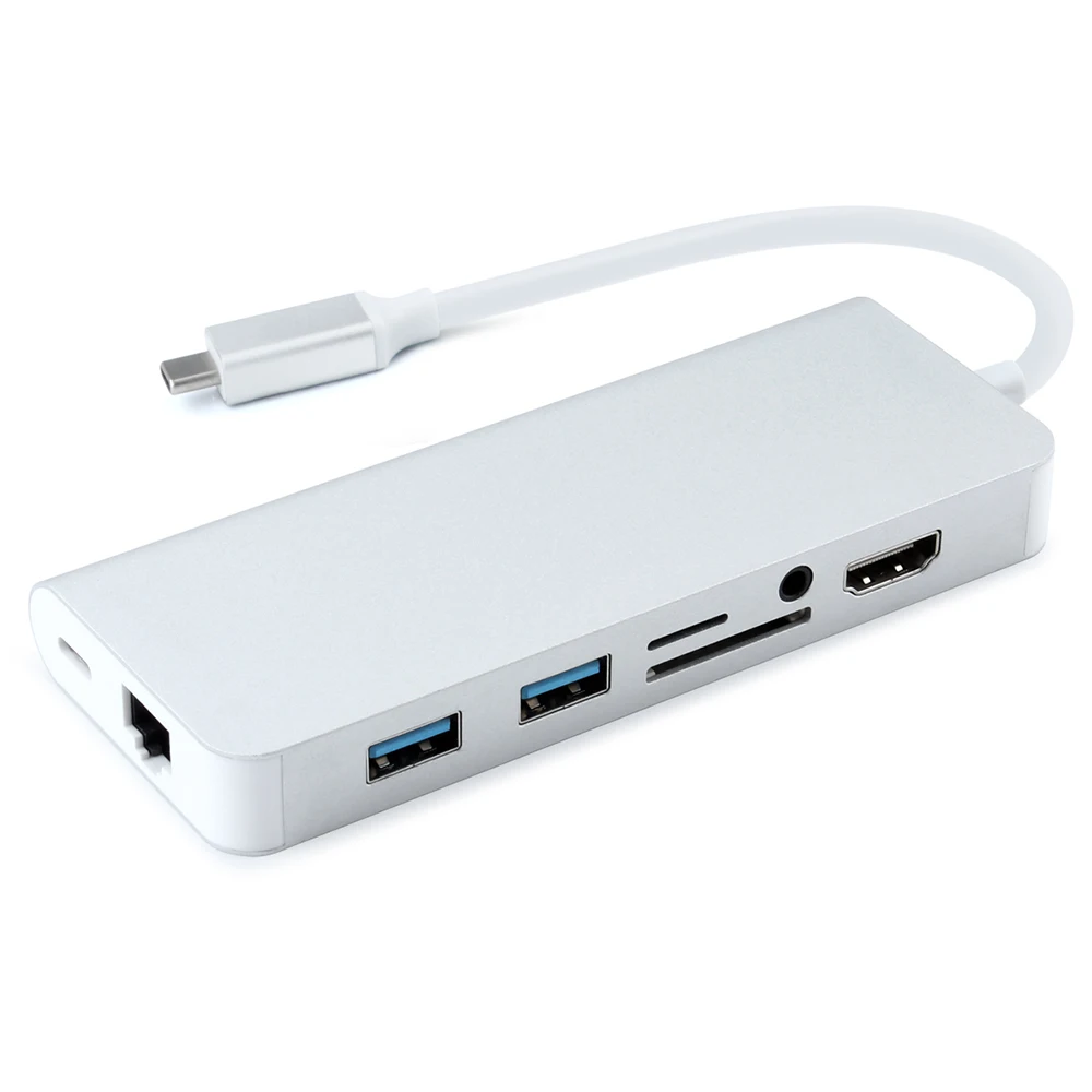 USB C a 2 3,0 HUB HDMI de Audio de 3,5mm RJ45 Gigabit Ethernet adaptador para MacBook Pro aire nuevo 13 Samsung Galaxy S9/8 Huawei P20 - 2