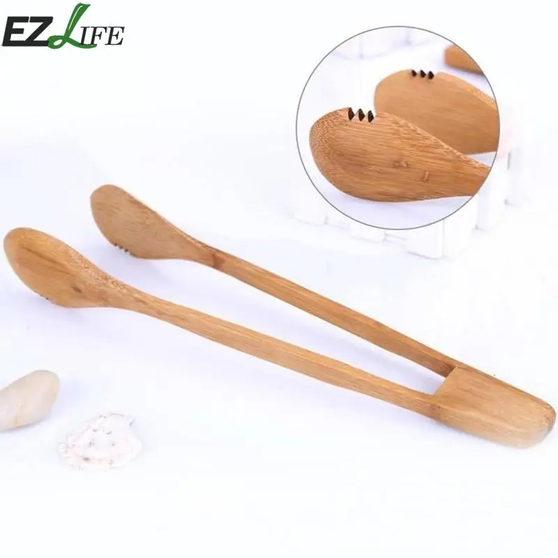 

Bamboo Food Toaster Tongs Wooden Salad Cake Snack Clip Grip Silicone Handle Bread BBQ Tongs Kitchen Wooden Bread Clip CFA5111