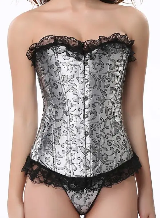 TOPMELON Corselet сексуальные женские Корсеты бюстье в стиле стимпанк готические корсеты и бюстье серебряные кружевные цветочные Клубные шоу вечерние женская блуза - Цвет: Серебристый