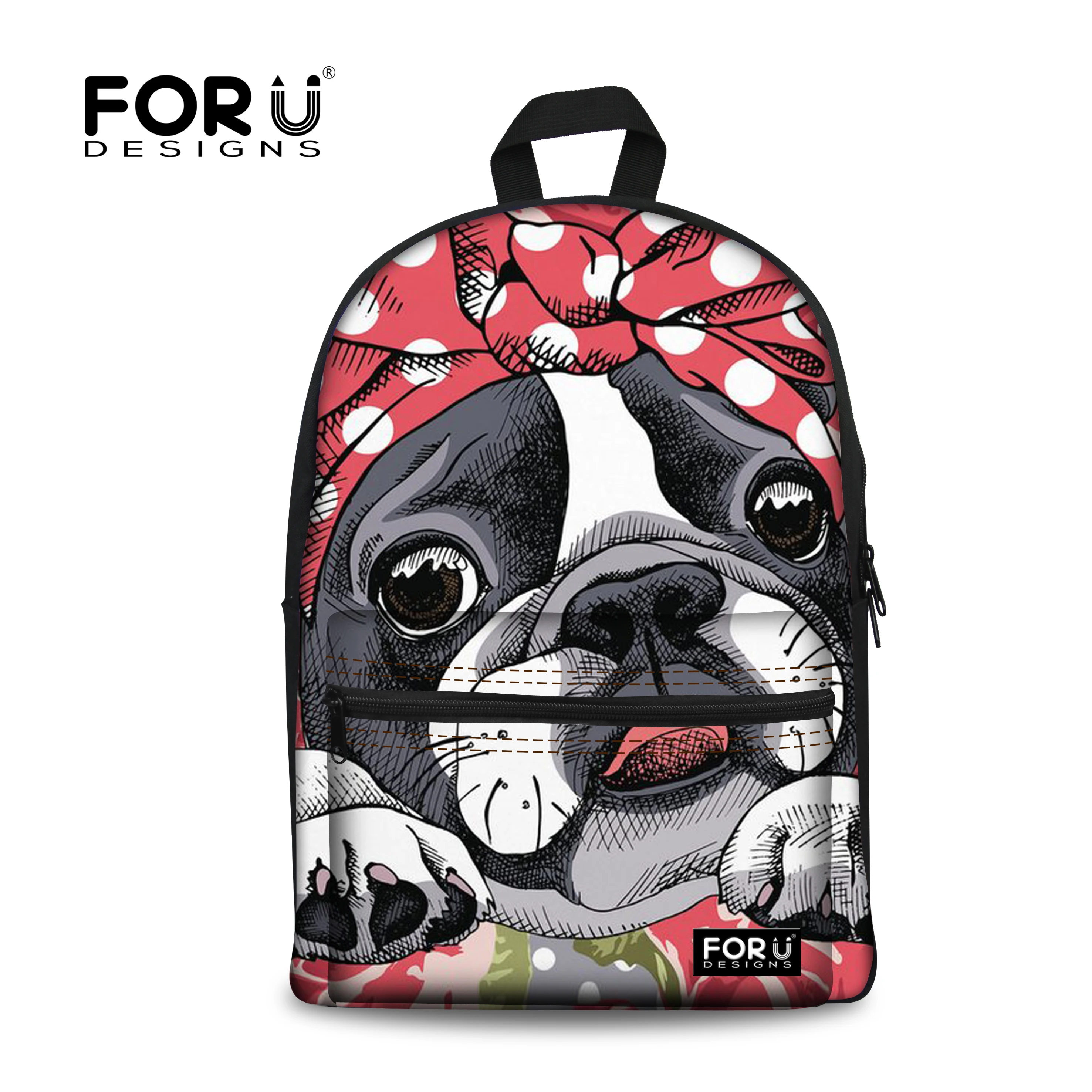 FORUDESIGNS/Boston Terrier женская школьная сумка для девочек подростков с принтом милой
