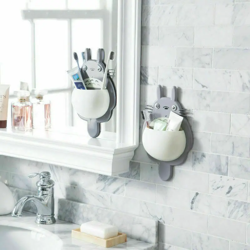 

2019 New Totoro Bathroom Toothbrush Holder Wall Mount Suction Cup Toothpaste Storage Case Toothbrush and Toothpaste Holders