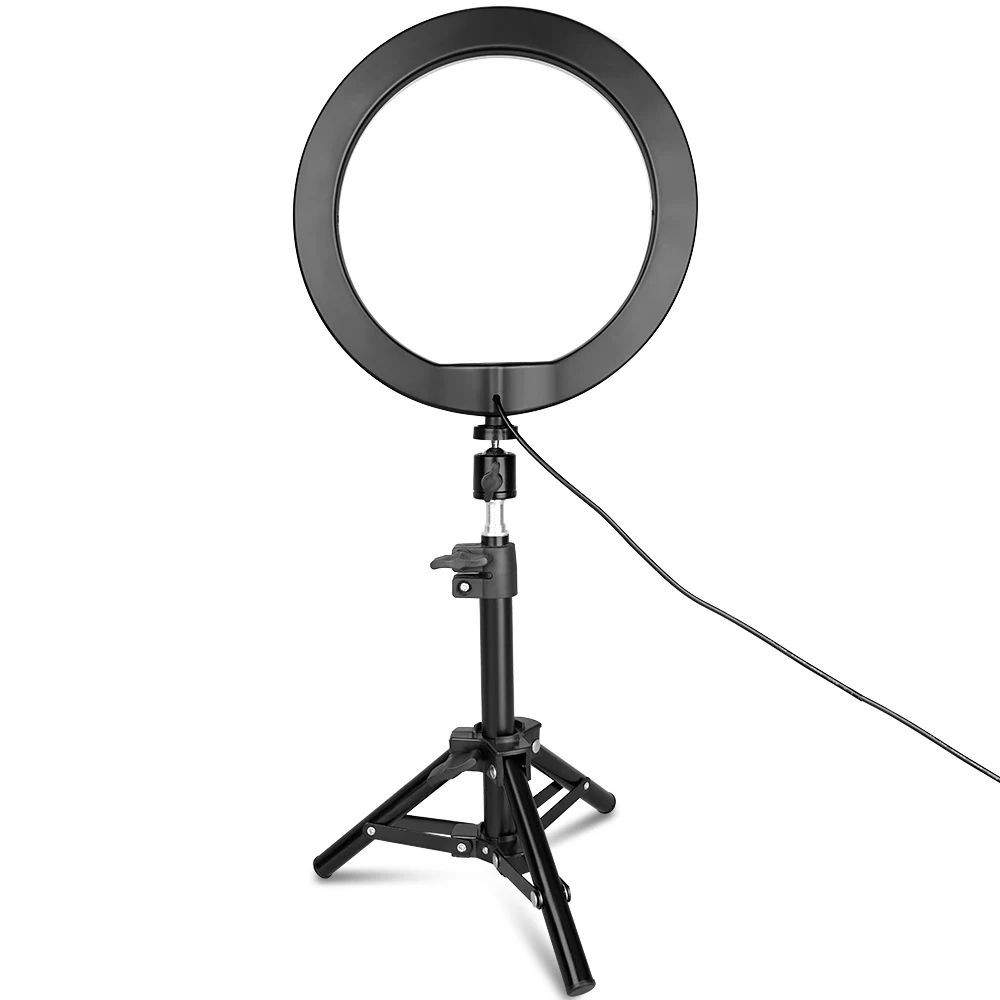 Koop Travor 10 inch Selfie Ring Licht 5500K met Statief Stand voor Live Stream Make Geleid Desktop Ring Licht Mini LED Camera Licht