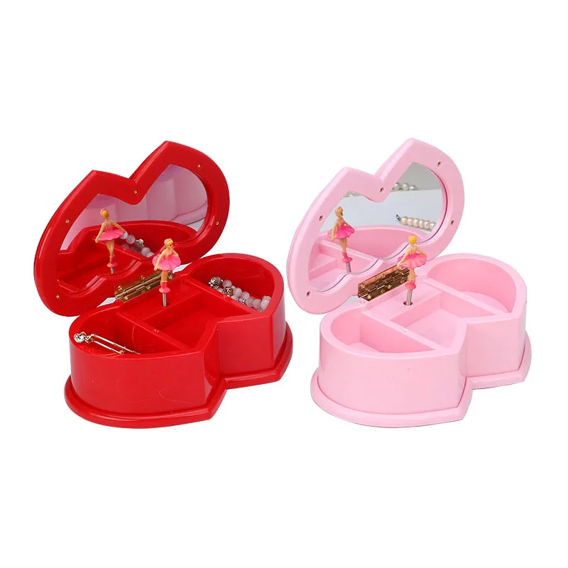 

Double Love Heart Mirror Jewelry Bag Mechanism Multi-functional Rotation Music Box Ballerina Girl Dancing Girl Music Box Crafts