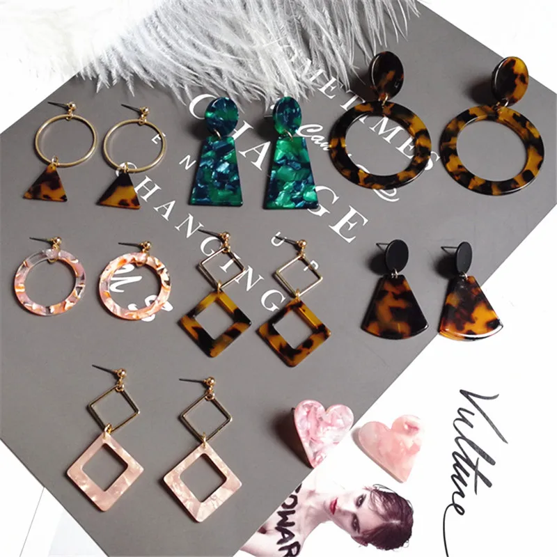

New Leopard Earrings Acetate Resin Geometric Pendant Earrings Korean Brown Acrylic Round Sexy Earrings Women Jewelry Gifts