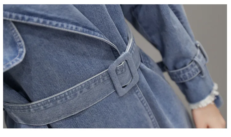 KULAZOPPER размера плюс, длинный джинсовый Тренч, новинка, женская джинсовая верхняя одежда с буквенным принтом в стиле пэчворк, Женское пальто с регулируемой талией ER28
