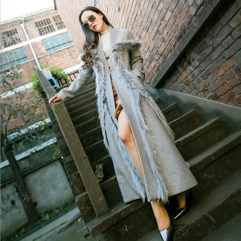 2018 الخريف الشتاء جديد أزياء العلامة التجارية نوعية جيدة معطف صوف الإناث طويلة الأكمام الفراء خليط قميص قمم gx1604