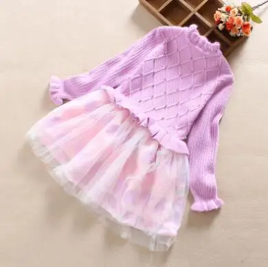 От 4 до 13 лет платье для девочек; пуловер; вязаные свитера; бальное платье; Верхняя одежда с длинными рукавами и круглым вырезом; осенняя одежда для девочек