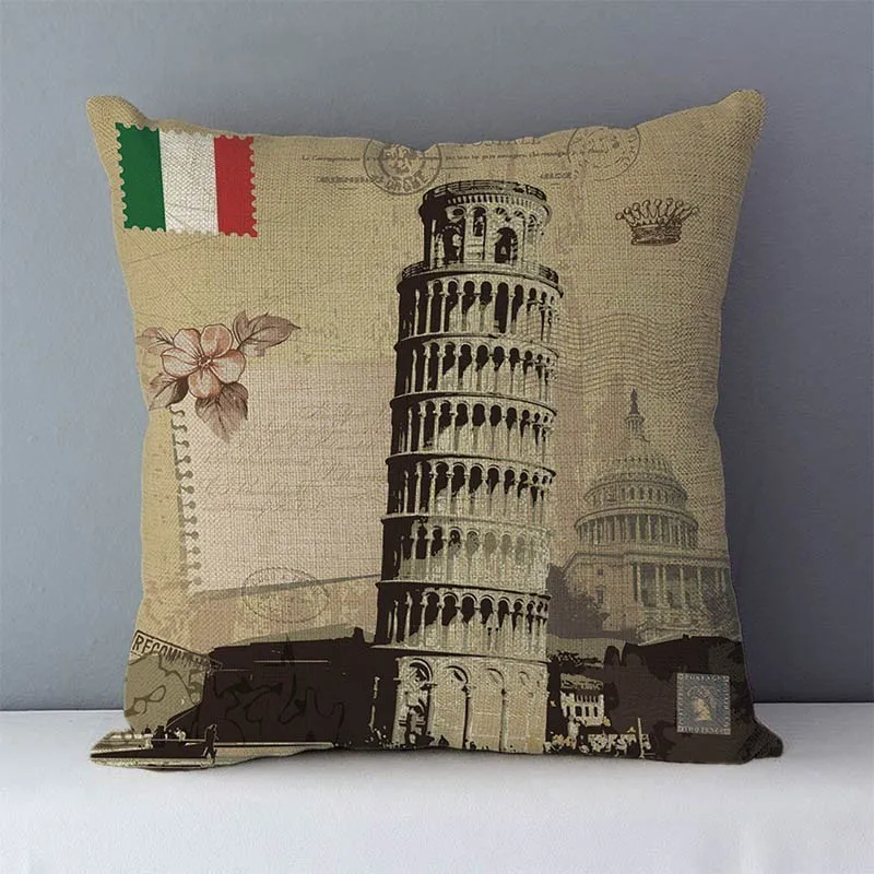 Retro Nostalgic couch cushion home decorative pillows London Paris scenic printed square 45x45cm pillowcase seat back cushions 