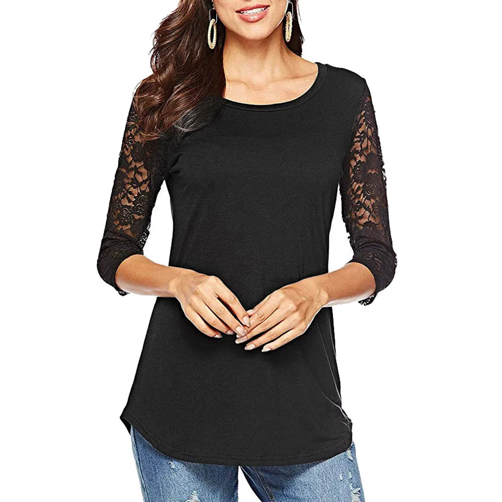

Summer Fashion Women Lace 3/4 Sleeve Patchwork Pullover Blouse Sexy Tops Ladies Shirt Casual Short Sleeve Tee Shirt Female Blusa