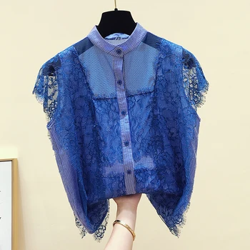

Summer Shirt Woman 2019 New European Silk Lace Coat with Short Sleeves and Foreign Air Super Fairy Chiffon Shirts Blouse Femme