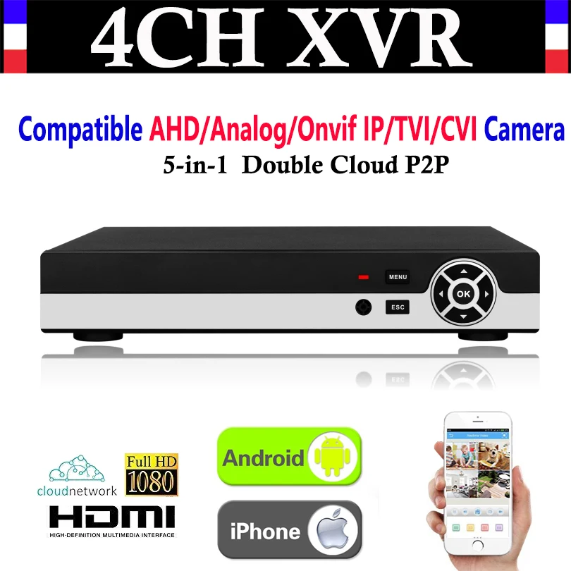  4CH Channel 1080P P2P CCTV Video Recorder NVR AHD TVI CVI DVR+1080N 5-in-1 Surveillance AHD/Analog/ - 32738021546