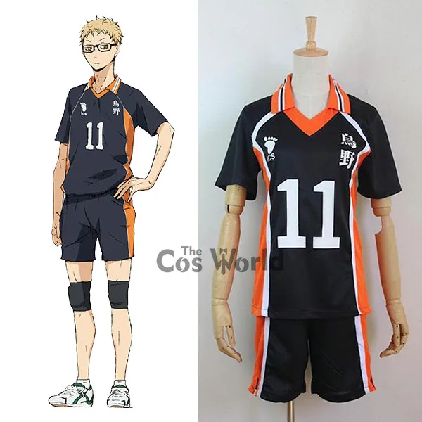 Haikyuu Karasuno цукусима Кэй № 11 форма для средней школы футболка Топы и штаны Спортивная одежда Джерси аниме костюмы для косплея