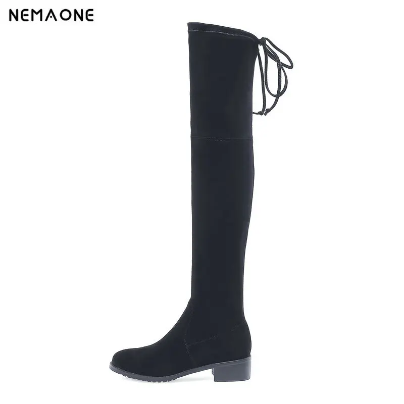 

NemaoNe Over The Knee High Riding Boots Woman Genuine Leather 2018 Female Winter Shoes roued Toe women Boots