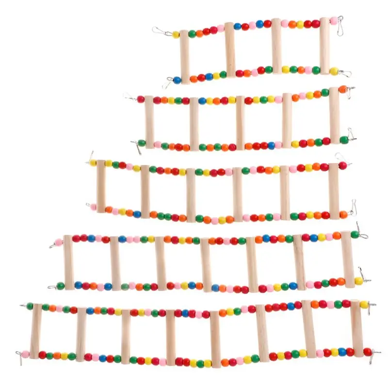 

Parrot Ladder Climb Perch Stand Holder Toys Pet Birds Parakeet Hamster Swing Colorful Beads Natural Wood Play Funny Supplies