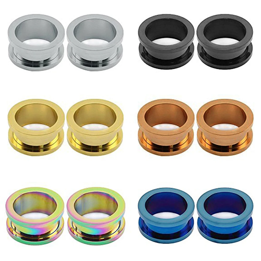 12pcs Titanium Anodized Stainless Steel Screw Fit Ear Flesh Tunnel