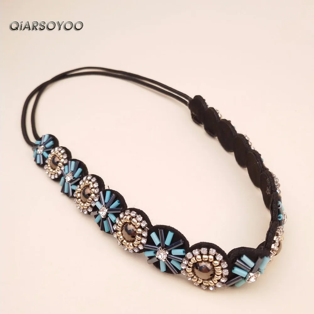Handmade Ethnic Beads Braided Elastic Headband Crystal Embellished Hair