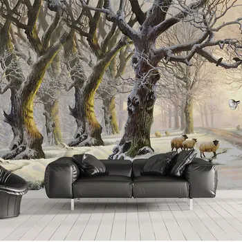 

Home Decor Wall Papers Mural Painted Snow Tree Forest Photo Wallpaper 3D Living Room Bedroom Self Adhesive Vinyl/Silk Wallpaper