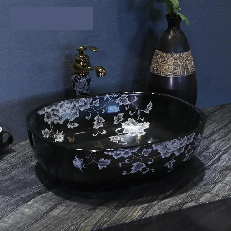 Oval Europe Vintage Style Ceramic Art Basin Sinks Counter Top Wash