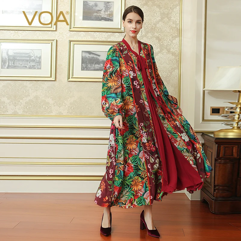 Buy VOA Silk Dresses Plus Size 5XL Women Maxi Long