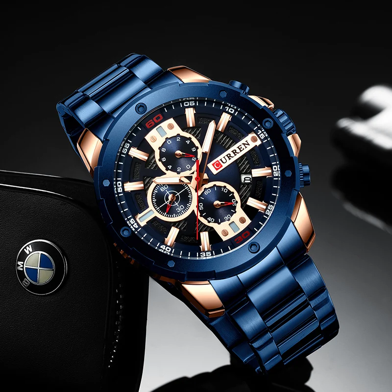 Curren Men Watch Top Brand Stainless Steel Mens Watches Chronograph Quartz Watch Men Sports Clock-4