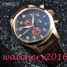 Sport Corgeut 46mm black dial golden plated stainless steel Case Crystal Date window Quartz Mechancial Mens WristWatches
