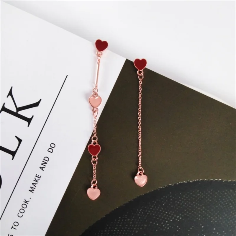 

Korean New Pink Metal Dripping love Cute Style Hanging Earrings 2019 Fashion Wild Chain long Fringed Ladies Women's Jewelry Gift