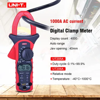 

UNIT UT205A/UT206A Auto Range 1000A Digital Clamp Meters Multimeters Voltmeter with LCD Backlight High current clamp meter