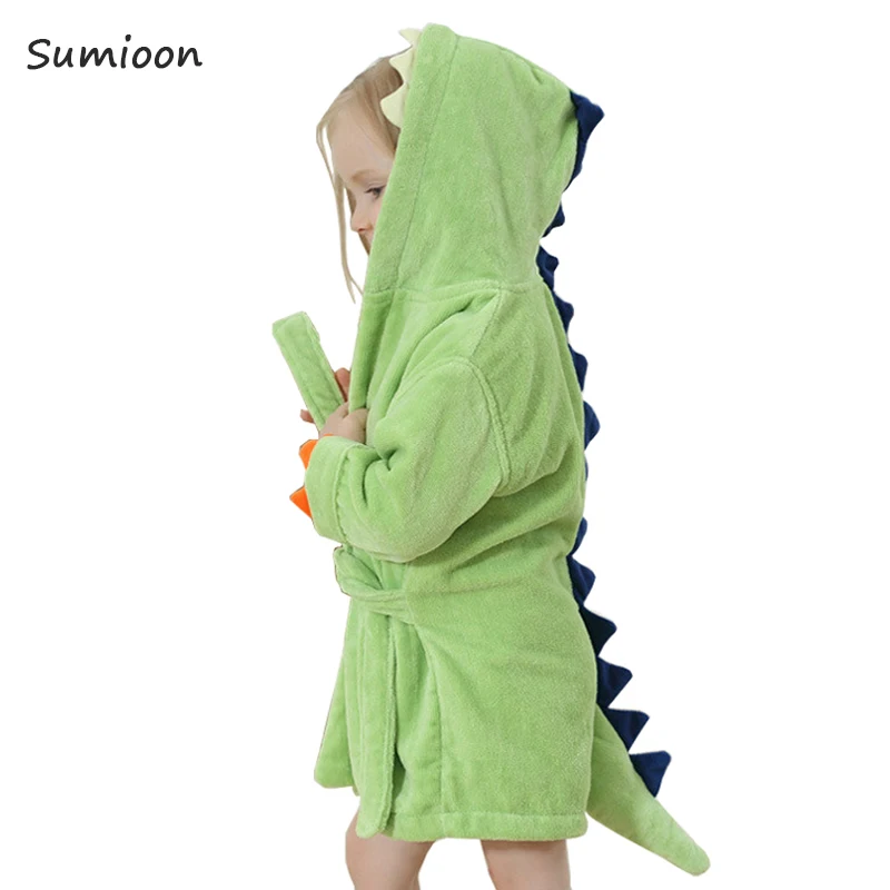 Girls Bathrobes,Toddler Kids Robe,Childrens Dinosaur Hooded Cotton Towel Robes for Kids Girls