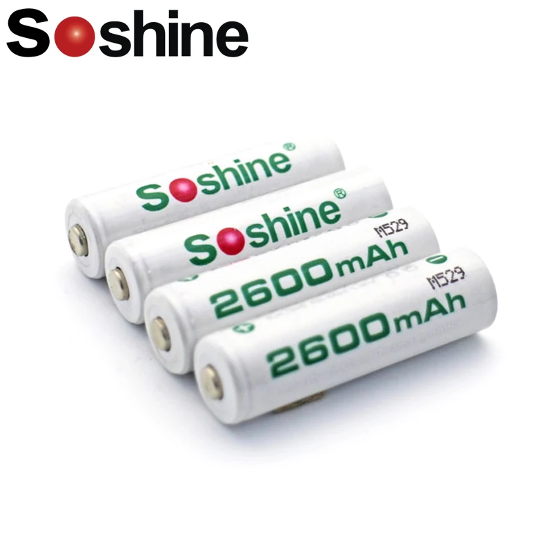 4 шт Soshine RTU низкий саморазряд 2600mAh AA батарея 1,2 V Ni-MH аккумуляторная батарея с батарейным блоком