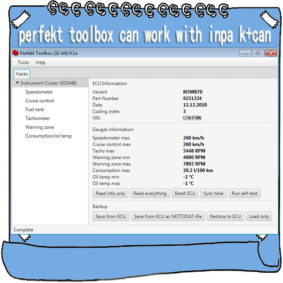 

Perfekt Toolbox 0.1a can Work with INPA K+CAN Diagnostic OBD2 cable for BMW