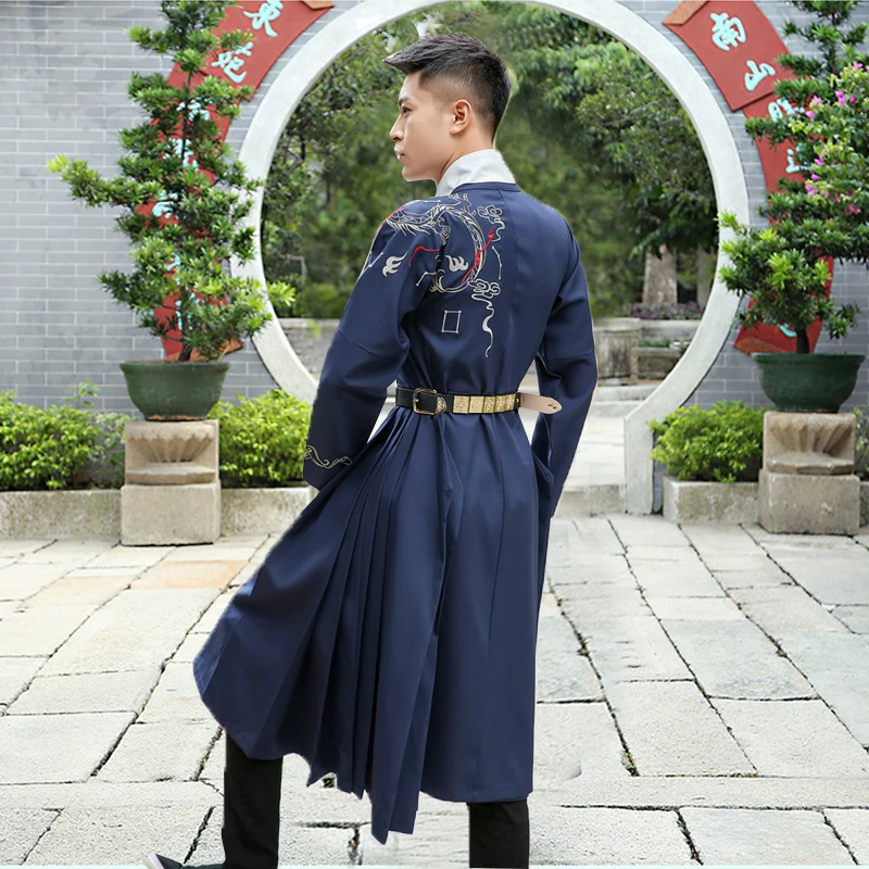 Китайский jinyi Wei костюм мужчины народном стиле ретро хлопок Hanfu Китая Длинные платье традиционная китайская одежда династии Мин гвардии