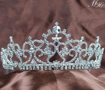 

Girls Queen Tiara With Hair Combs Clear Rhinestones Crystal Handmade Floral Crown Wedding Bridal Pageant Prom Party Costumes