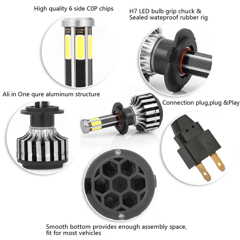 ANYHOW 6 сторонний h7 светодиодный автомобильный головной светильник s лампы 3000k 6000k 8000k 6000лм COB Светодиодные Фары Светильник для автомобилей X6S Стайлинг автомобиля Новинка