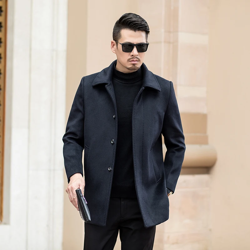 high quality Winter Wool Coat Men Leisure Long Sections