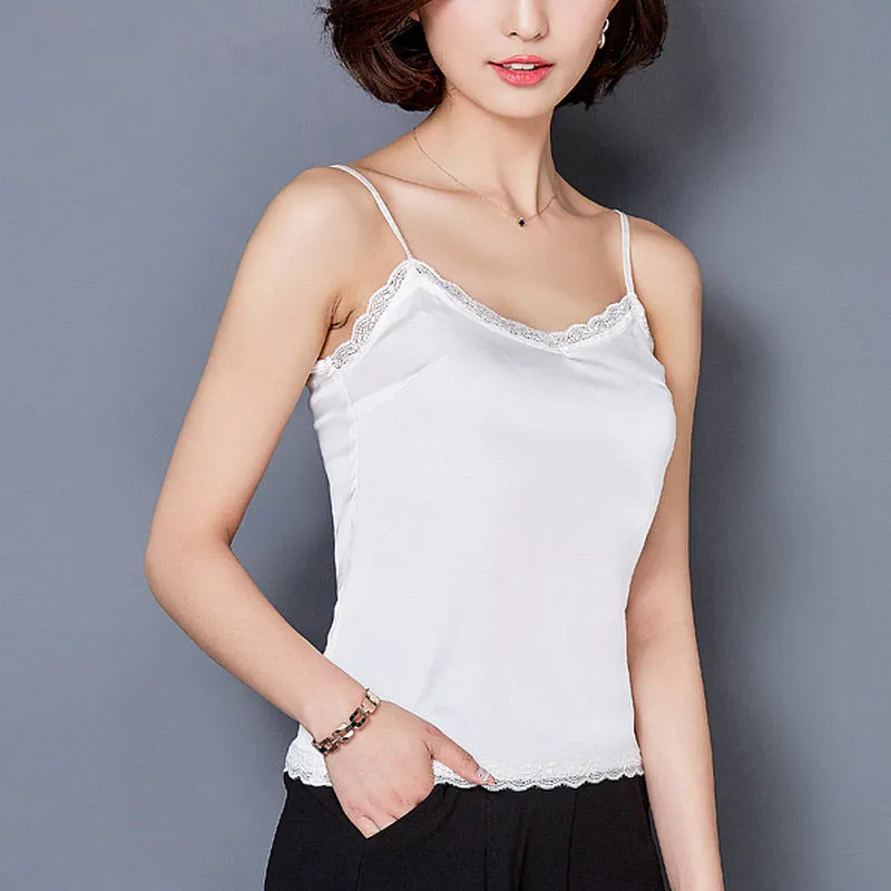 

MSSNNG Summer Black Lace Crop Top Mujer Silk Sexy Bustier Tank Top Women Tops Camisole Cropped Bralet 2017 Blusa De Seda