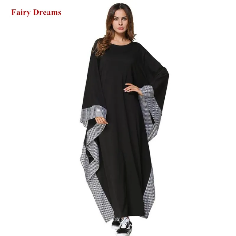 Черная Абая для женщин мусульманская одежда модные длинные платья рукав "летучая мышь" Макси мусульманское платье кафтан Турция Дубай свободный халат