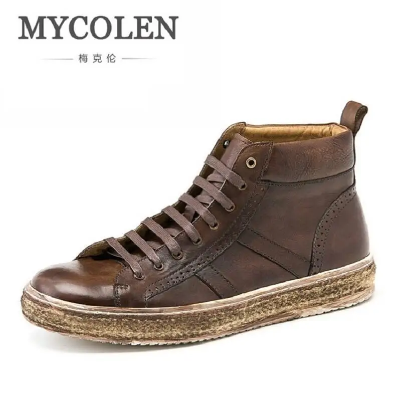 

MYCOLEN Boots Men Brand Retro Style Leather Casual Shoes Men New 2019 Winter Boots Tactical Boots Fashion Work Boots botte