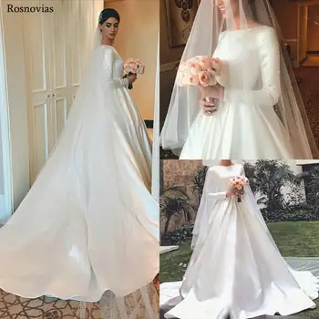 

Long Sleeves Chapel Wedding Dresses 2019 Scoop Zipper Back Sweep Train Modest Simple Bridal Gowns Vestido De Novia Customized