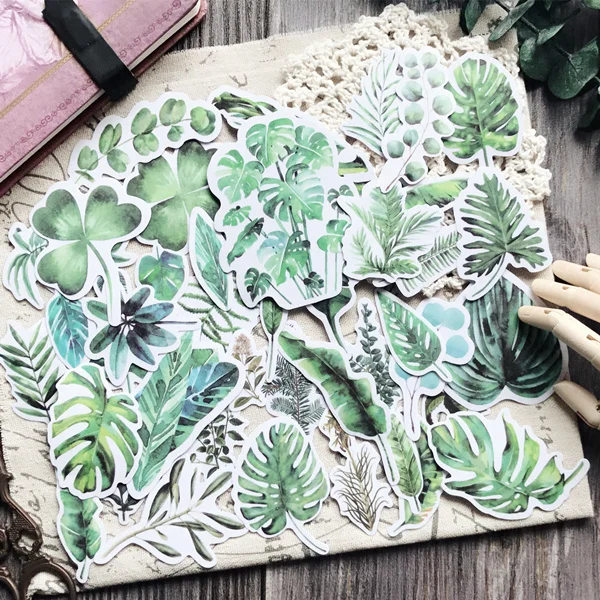 55 piezas bosque Tropical plantas fresco monstera ceriman fern de la etiqueta engomada DIY Scrapbooking diario álbum etiqueta Escolar