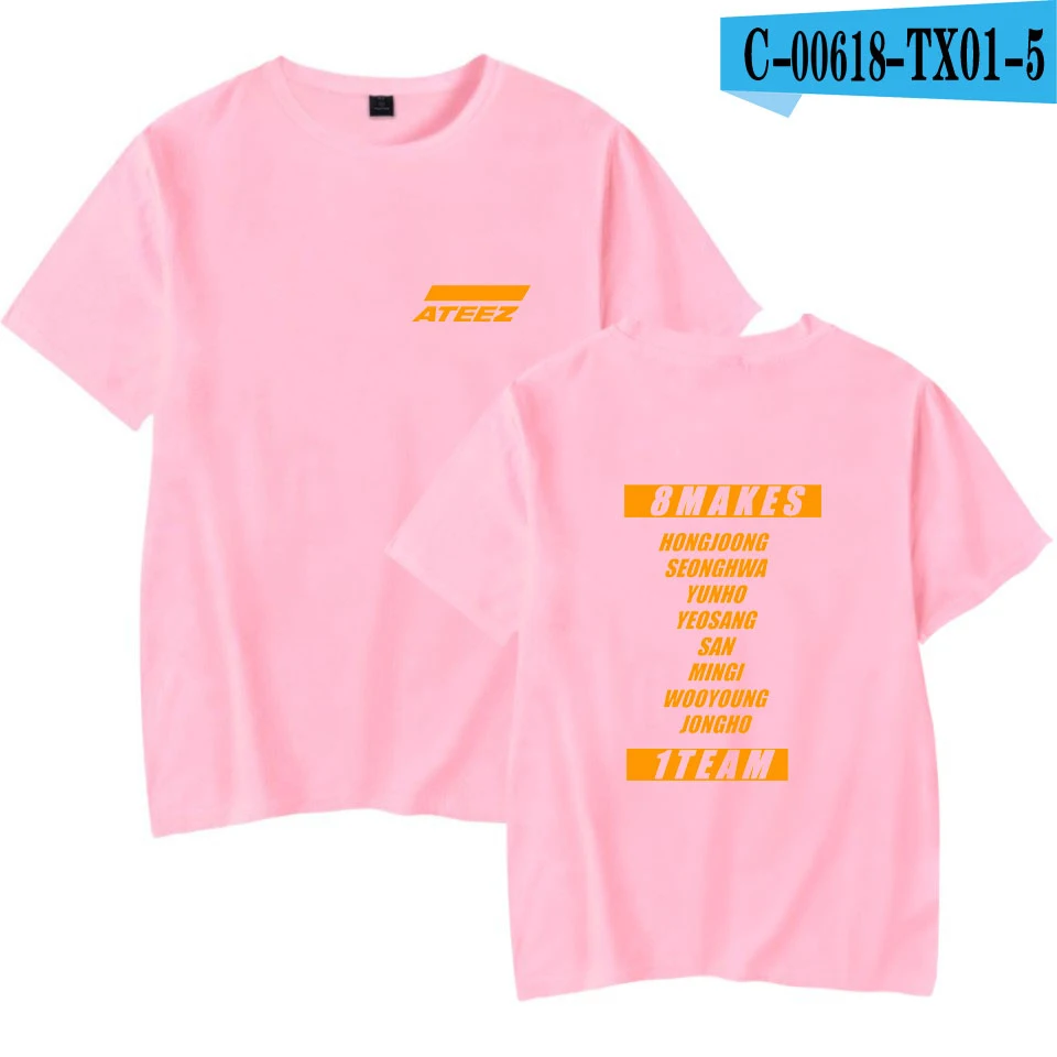 ATEEZ повседневные футболки с принтом женская и мужская одежда летняя Горячая Распродажа Топы с коротким рукавом Kpops футболки размера плюс - Цвет: pink