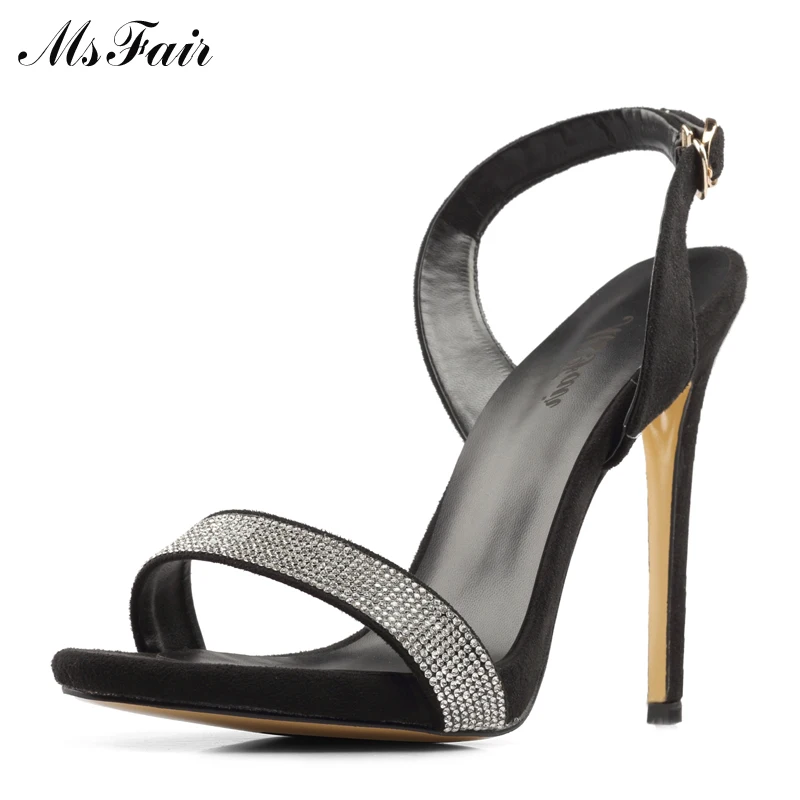 

MSFAIR Crystal Buckle Women Sandals Thin Heels Round Toe High Heels Stiletto heel Open Toed Ladies Sandals Casual Sandal Brand