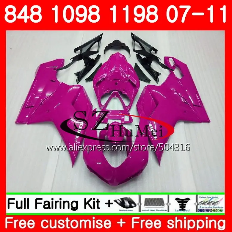 Корпус для поездок на мотоцикле DUCATI 848R 1098R 848 1098 1198 07 08 09 10 11 79SH21 1098 S 848 S R 1198 S 2007 2008 2009 2010 2011 обтекатель глянцевый Роза - Цвет: No.  1
