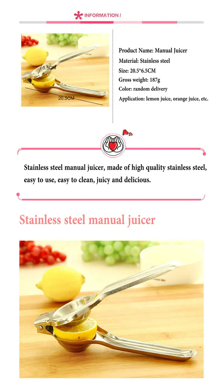 Stainless steel citrus fruit squeezer orange manual juicer kitchen press tool lemon juicer orange chewing juice juice squeeze